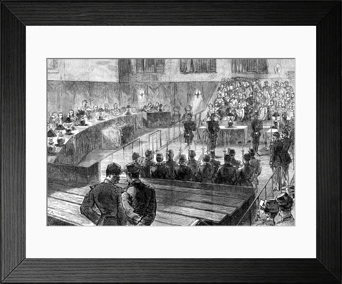 Framed Print : The Communist Trials at Versailles: the court cleared - reading the sentence, 1871. Creator: Unknown
