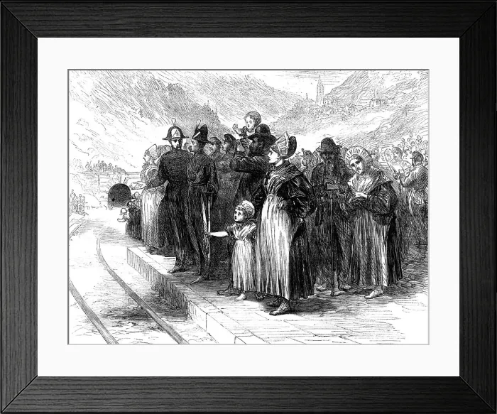 Framed Print : Opening of the Mont Cenis Tunnel: country people waiting to see the train pass, 1871. Creator: Unknown Framed Print : Opening of the Mont Cenis Tunnel: country people waiting to see the train pass, 1871. Creator: Unknown
