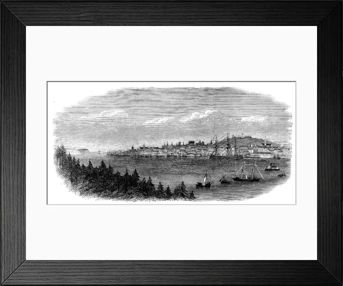 Framed Print : Regatta at Halifax, Nova Scotia - the four-oared race to M'Nab's Island: view from Dartmouth, 1871. Creator: Unknown Framed Print : Regatta at Halifax, Nova Scotia - the four-oared race to M'Nab's Island: view from Dartmouth, 1871. Creator: Unknown