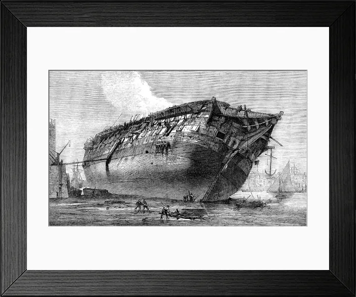 Framed Print : Breaking-up H.M.S. Queen at Rotherhithe, 1871. Creator: Unknown Framed Print : Breaking-up H.M.S. Queen at Rotherhithe, 1871. Creator: Unknown