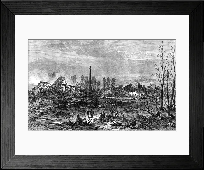 Framed Print : Scene of the gun-cotton explosion at Stowmarket, 1871. Creator: Unknown Framed Print : Scene of the gun-cotton explosion at Stowmarket, 1871. Creator: Unknown