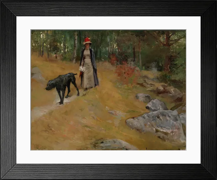 Framed Print : On the Shore Bank (Annie Edelfelt with a Dog), c1883. Creator: Albert Edelfelt