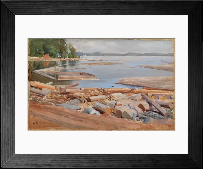 Framed Print : Log Raft, 1886. Creator: Albert Edelfelt Framed Print : Log Raft, 1886. Creator: Albert Edelfelt