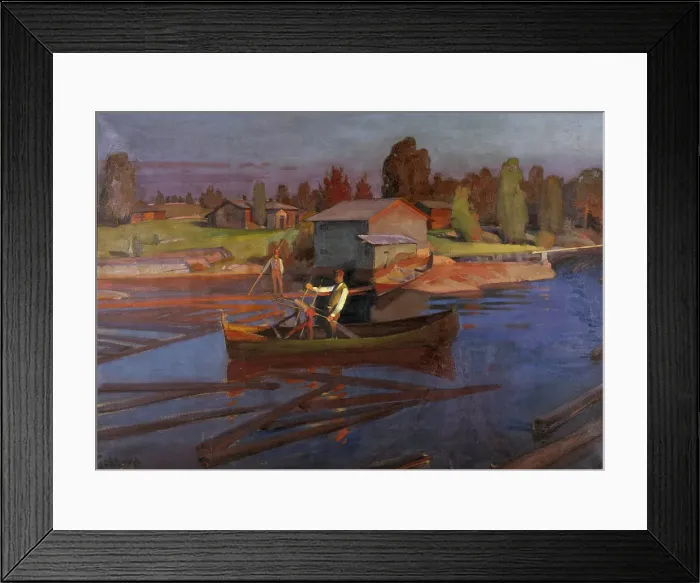 Framed Print : Log Driving, 1900. Creator: Albert Gebhard Framed Print : Log Driving, 1900. Creator: Albert Gebhard