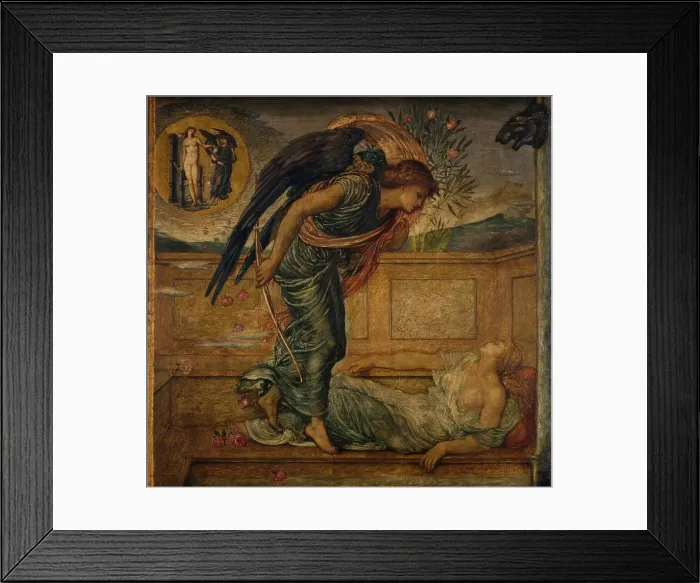 Framed Print : Cupid and Psyche - Palace Green Murals - Cupid Finding Psyche Asleep by a Fountain, 1881. Creator: Walter Crane Framed Print : Cupid and Psyche - Palace Green Murals - Cupid Finding Psyche Asleep by a Fountain, 1881. Creator: Walter Crane