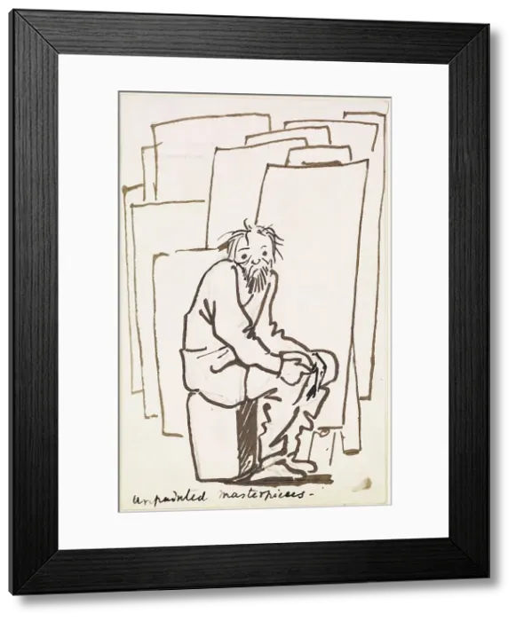 Framed Print : Caricature - Unpainted Masterpieces, Self-Portrait, 1891-95. Creator: Sir Edward Coley Burne-Jones