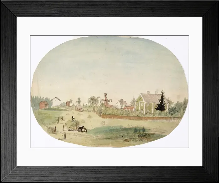 Framed Print : Making hay in front of the farmhouse, 1850-1855. Creator: Karl Anders Ekman Framed Print : Making hay in front of the farmhouse, 1850-1855. Creator: Karl Anders Ekman