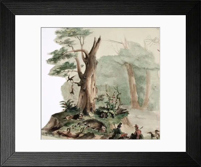 Framed Print : Two hunters with their dogs next to the shot game in a cool landscape, 1850-1855. Creator: Karl Anders Ekman Framed Print : Two hunters with their dogs next to the shot game in a cool landscape, 1850-1855. Creator: Karl Anders Ekman