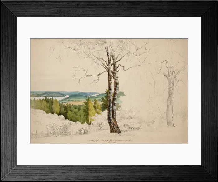 Framed Print : View from Jaakkima Parsonage over the Lake Laatokka; unfinished, 1860. Creator: Magnus von Wright Framed Print : View from Jaakkima Parsonage over the Lake Laatokka; unfinished, 1860. Creator: Magnus von Wright