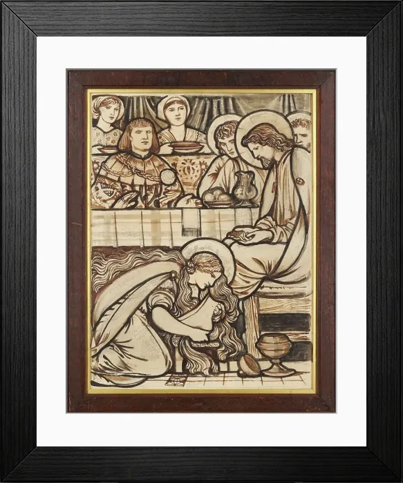 Framed Print : The Magdalen anointing Christ's Feet, 1863. Creator: Sir Edward Coley Burne-Jones Framed Print : The Magdalen anointing Christ's Feet, 1863. Creator: Sir Edward Coley Burne-Jones