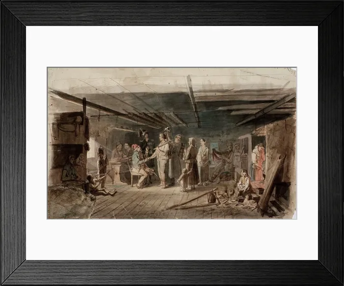 Framed Print : Painting in a gloomy peasant's seat, sketch for an oil painting painted for the Russian... 1851. Creator: Robert Wilhelm Ekman Framed Print : Painting in a gloomy peasant's seat, sketch for an oil painting painted for the Russian... 1851. Creator: Robert Wilhelm Ekman