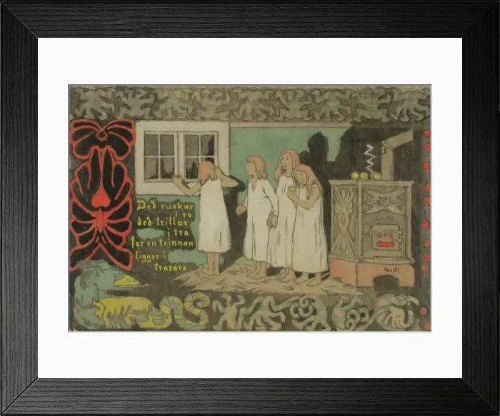 Framed Print : Afraid of the Dark, Original Sketch. Creator: Gerhard Munthe Framed Print : Afraid of the Dark, Original Sketch. Creator: Gerhard Munthe