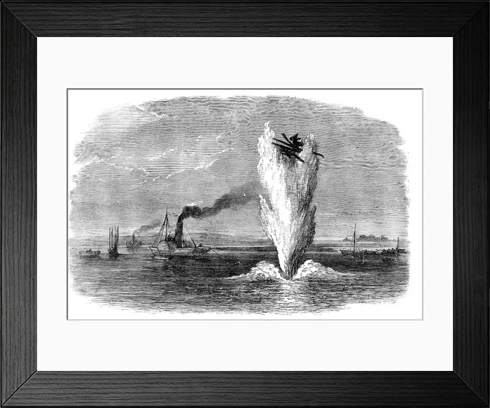 Framed Print : Chatham Siege Operations: blowing up rafts on the Medway, 1871. Creator: Unknown Framed Print : Chatham Siege Operations: blowing up rafts on the Medway, 1871. Creator: Unknown