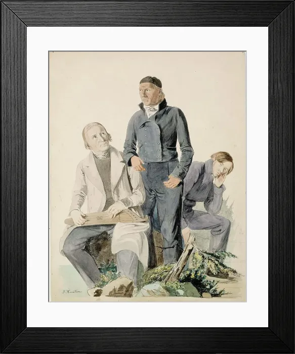 Framed Print : Folk Poets Olli Kymäläinen, Pietari Makkonen and Antti Puhakka, illustration for... 1845. Creator: Johan Knutson Framed Print : Folk Poets Olli Kymäläinen, Pietari Makkonen and Antti Puhakka, illustration for... 1845. Creator: Johan Knutson