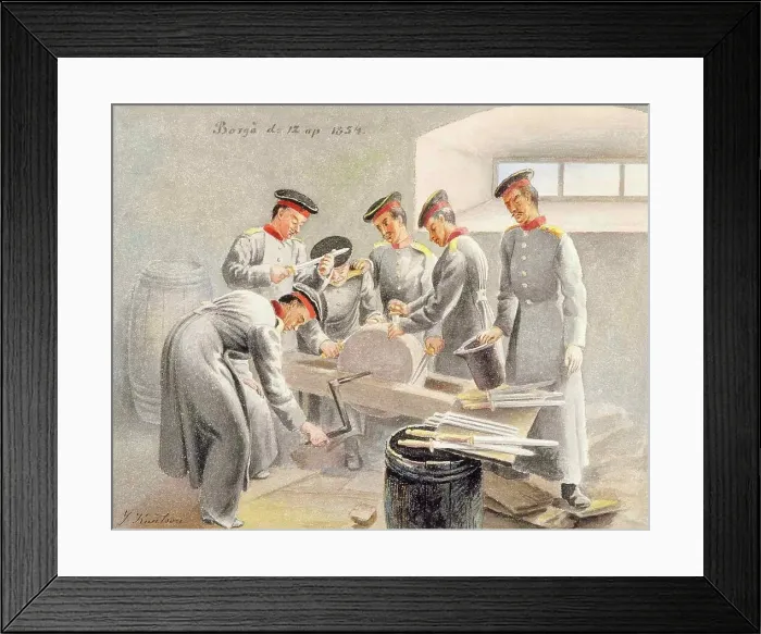 Framed Print : Sharpening swords, 1854. Creator: Johan Knutson Framed Print : Sharpening swords, 1854. Creator: Johan Knutson