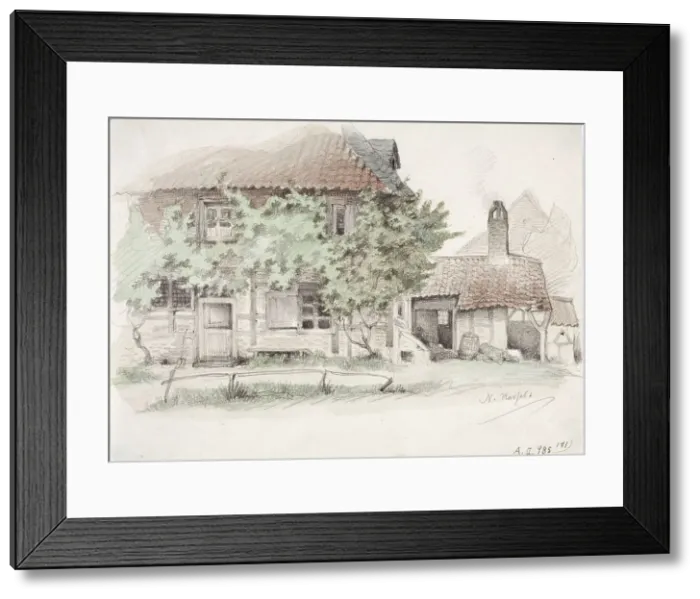 Framed Print : A German peasant half-timbered house with a tiled roof, 1850-1855. Creator: Karl Anders Ekman Framed Print : A German peasant half-timbered house with a tiled roof, 1850-1855. Creator: Karl Anders Ekman