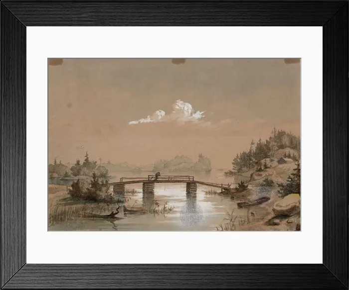 Framed Print : Lake Landscape, Man Angling on a Bridge, 1848-1860. Creator: Werner Holmberg Framed Print : Lake Landscape, Man Angling on a Bridge, 1848-1860. Creator: Werner Holmberg