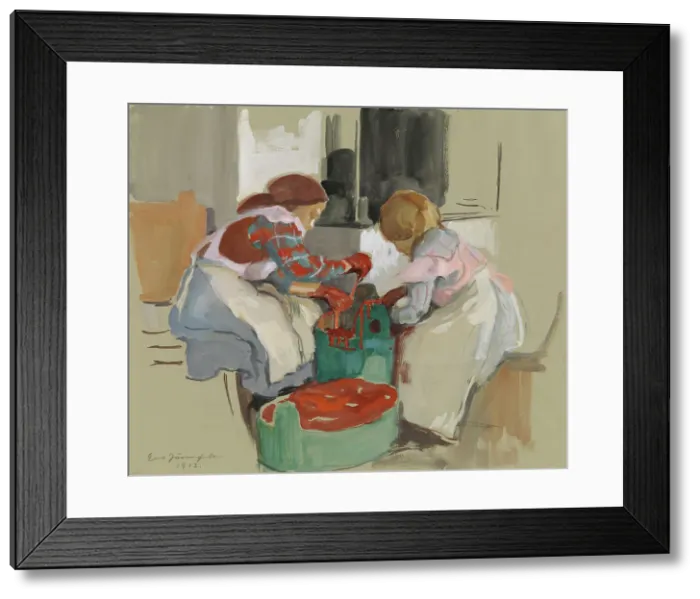 Framed Print : Two Girls Dyeing Fabric, 1913. Creator: Eero Jarnefelt Framed Print : Two Girls Dyeing Fabric, 1913. Creator: Eero Jarnefelt