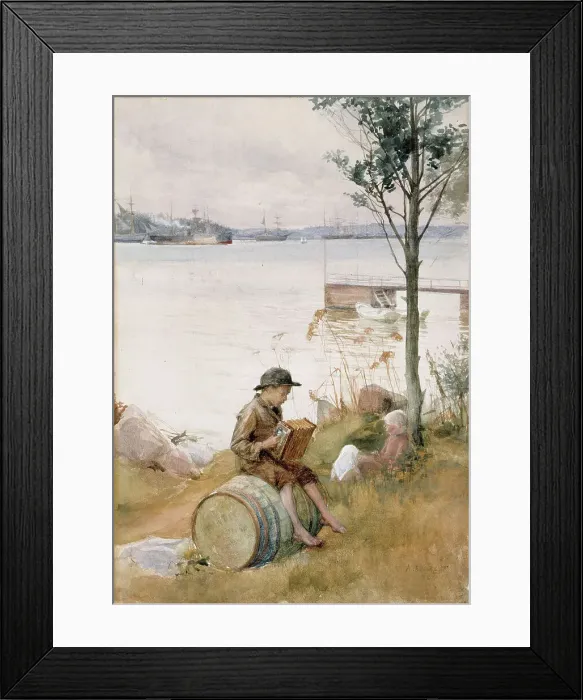Framed Print : Serenade on the embankment, 1887. Creator: Albert Edelfelt Framed Print : Serenade on the embankment, 1887. Creator: Albert Edelfelt