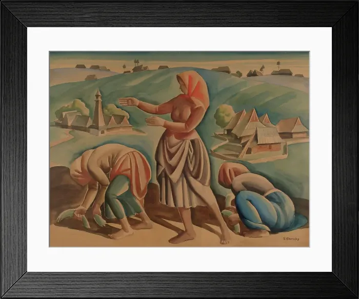 Framed Print : Young women working in the fields, 1900-1927. Creator: Wladyslaw Skoczylas Framed Print : Young women working in the fields, 1900-1927. Creator: Wladyslaw Skoczylas