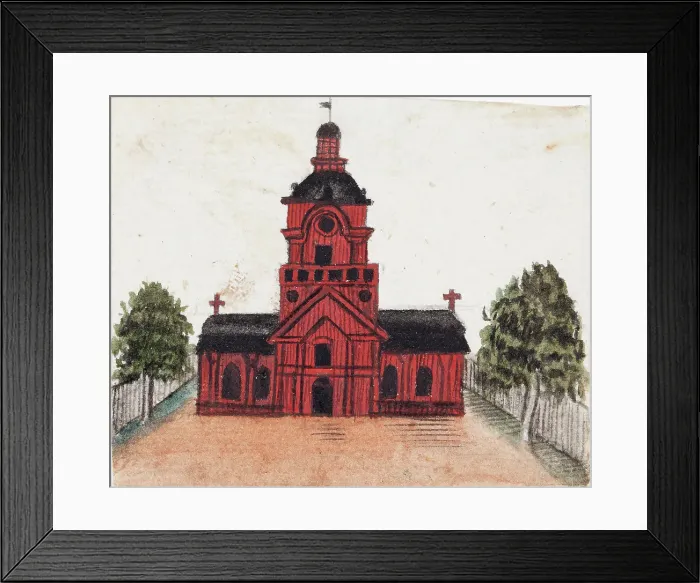 Framed Print : The Red Church, 1830-1835. Creator: Ferdinand von Wright Framed Print : The Red Church, 1830-1835. Creator: Ferdinand von Wright