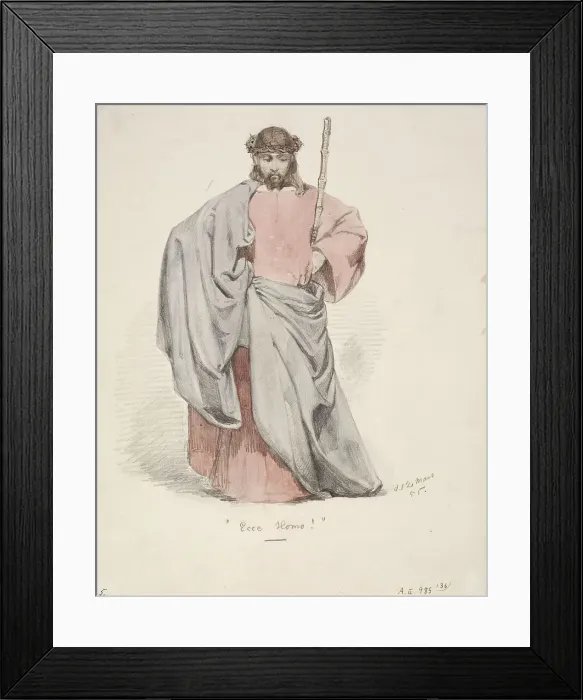 Framed Print : Ecce Homo. Christ wearing a crown of thorns wearing a red suit and a blue cloak. 1855. Creator: Karl Anders Ekman Framed Print : Ecce Homo. Christ wearing a crown of thorns wearing a red suit and a blue cloak. 1855. Creator: Karl Anders Ekman