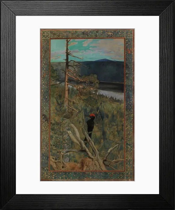 Framed Print : The Great Black Woodpecker, 1893. Creator: Akseli Gallen-Kallela Framed Print : The Great Black Woodpecker, 1893. Creator: Akseli Gallen-Kallela