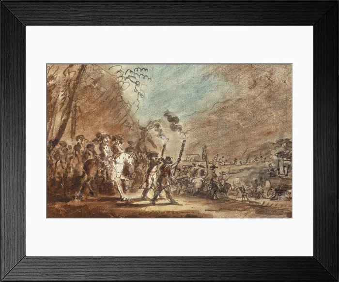 Framed Print : Cavalry and torches, 1700-1799. Creator: Unknown Framed Print : Cavalry and torches, 1700-1799. Creator: Unknown