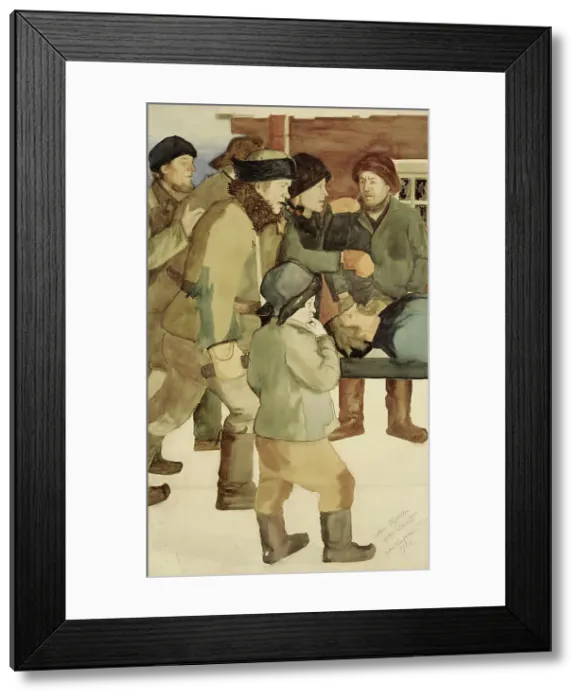 Framed Print : Childhood Memory (Men, Boy and Father, a sketch for Childhood Memory), 1902. Creator: Juho Rissanen Framed Print : Childhood Memory (Men, Boy and Father, a sketch for Childhood Memory), 1902. Creator: Juho Rissanen