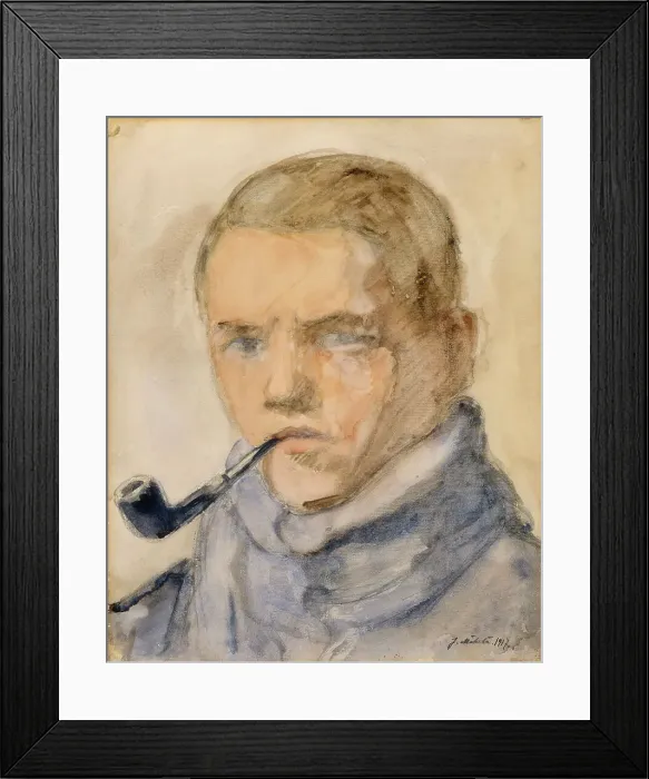 Framed Print : Self-Portrait, 1917. Creator: Juho Makela