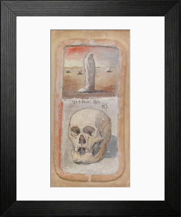 Framed Print : Figure in the Desert, and a Skull, Tampere Cathedral Frescoes, 1904. Creator: Hugo Simberg Framed Print : Figure in the Desert, and a Skull, Tampere Cathedral Frescoes, 1904. Creator: Hugo Simberg