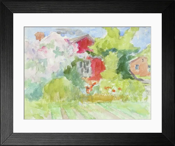 Framed Print : Buildings in the middle of trees, fields in the foreground. Creator: Maria Wiik Framed Print : Buildings in the middle of trees, fields in the foreground. Creator: Maria Wiik