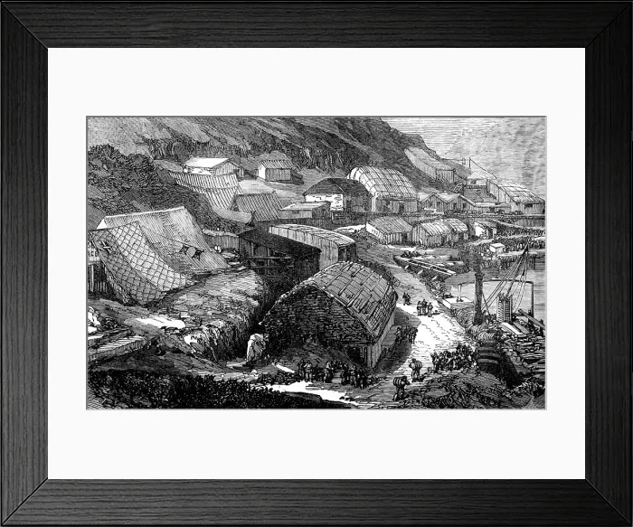 Framed Print : Store sheds and condensing tanks, 1871. Creator: Unknown Framed Print : Store sheds and condensing tanks, 1871. Creator: Unknown