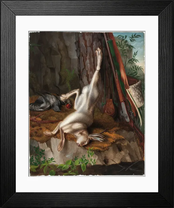 Framed Print : Shot Hare and Hunting Equipment, 1834. Creator: Wilhelm von Wright Framed Print : Shot Hare and Hunting Equipment, 1834. Creator: Wilhelm von Wright