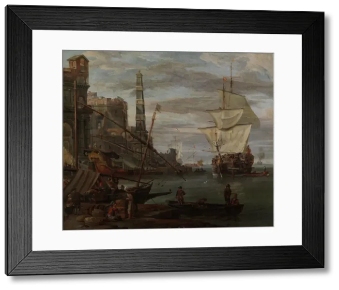Framed Print : Harbour scene, 1670-1699. Creator: Abraham Storck Framed Print : Harbour scene, 1670-1699. Creator: Abraham Storck