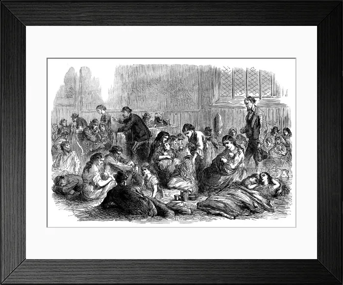 Framed Print : Chicago after the Fire: burnt-out people in the chapel of Grace Church, 1871. Creator: Unknown Framed Print : Chicago after the Fire: burnt-out people in the chapel of Grace Church, 1871. Creator: Unknown