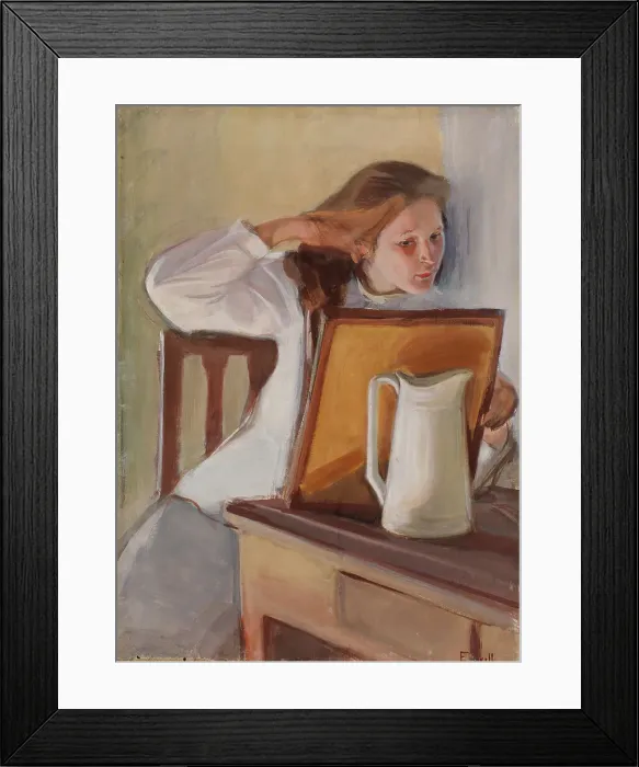 Framed Print : Girl Straightening Her Hair, 1902. Creator: Magnus Enckell Framed Print : Girl Straightening Her Hair, 1902. Creator: Magnus Enckell