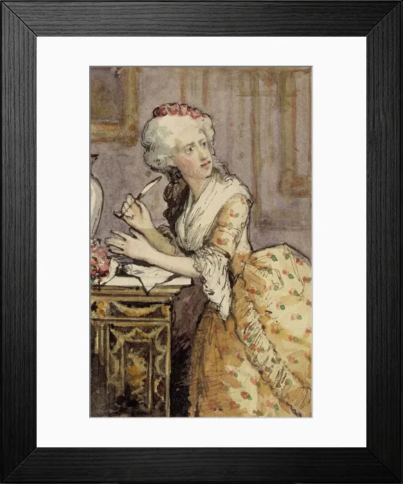 Framed Print : Lady Writing, Study for the Rococo Lady, 1874. Creator: Albert Edelfelt Framed Print : Lady Writing, Study for the Rococo Lady, 1874. Creator: Albert Edelfelt