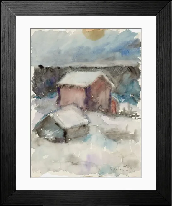 Framed Print : Winter scene, buildings in the snow, 1916. Creator: Henry Ericsson Framed Print : Winter scene, buildings in the snow, 1916. Creator: Henry Ericsson