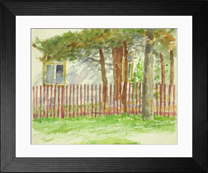 Framed Print : A fence and trees, behind which the wall of a white building breaks up. Creator: Maria Wiik Framed Print : A fence and trees, behind which the wall of a white building breaks up. Creator: Maria Wiik