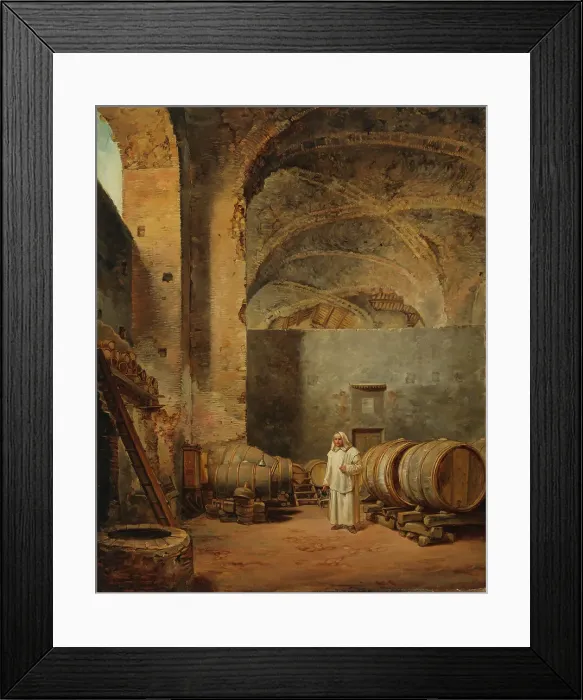 Framed Print : A Monk in a Ruin which Has Been Made into a Wine Cellar, 1823. Creator: Alexander Lauréus Framed Print : A Monk in a Ruin which Has Been Made into a Wine Cellar, 1823. Creator: Alexander Lauréus