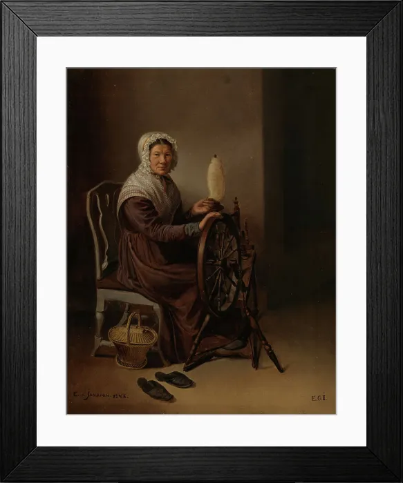 Framed Print : Old Woman at the Spinning Wheel, 1846. Creator: Edla Jansson-Blommer Framed Print : Old Woman at the Spinning Wheel, 1846. Creator: Edla Jansson-Blommer