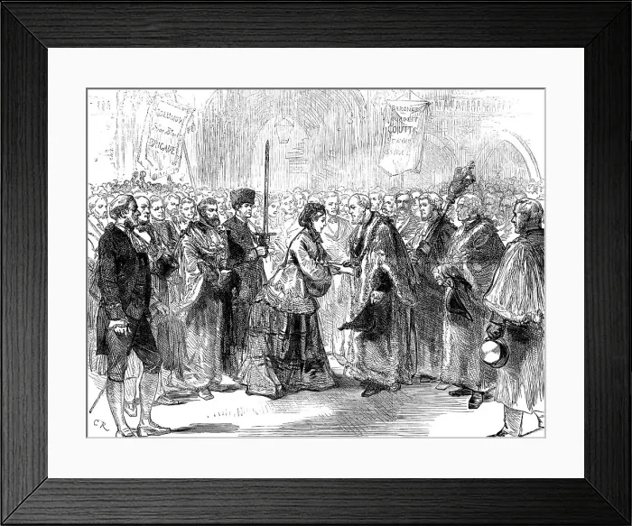 Framed Print : Lady Burdett-Coutts delivering Columbia Market to the Lord Mayor, 1871. Creator: Unknown
