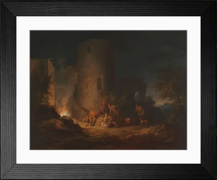 Framed Print : Hunters by a Bonfire, 1814. Creator: Alexander Lauréus Framed Print : Hunters by a Bonfire, 1814. Creator: Alexander Lauréus