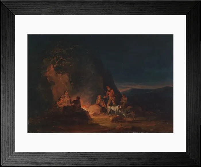 Framed Print : Hunters at a campfire, 1813. Creator: Alexander Lauréus Framed Print : Hunters at a campfire, 1813. Creator: Alexander Lauréus
