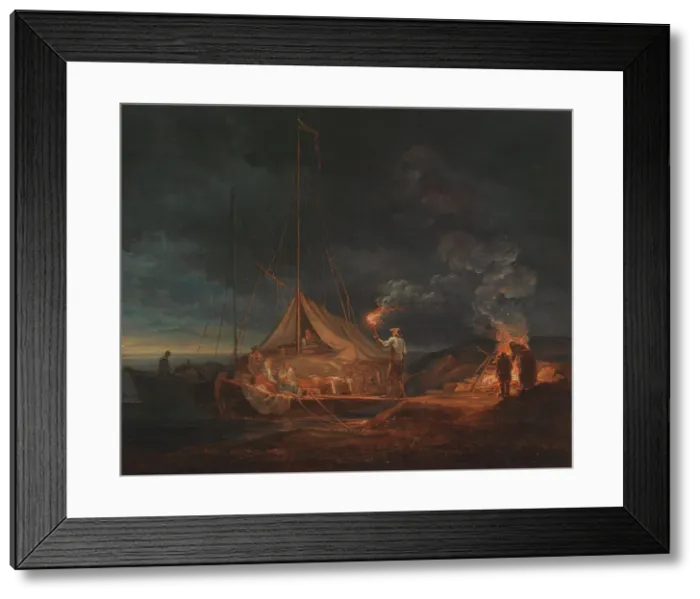 Framed Print : Islanders at a campfire, 1813. Creator: Alexander Lauréus Framed Print : Islanders at a campfire, 1813. Creator: Alexander Lauréus