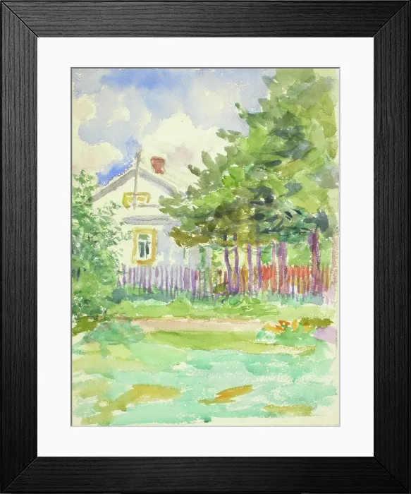 Framed Print : The end of the white building behind the fence. Creator: Maria Wiik Framed Print : The end of the white building behind the fence. Creator: Maria Wiik
