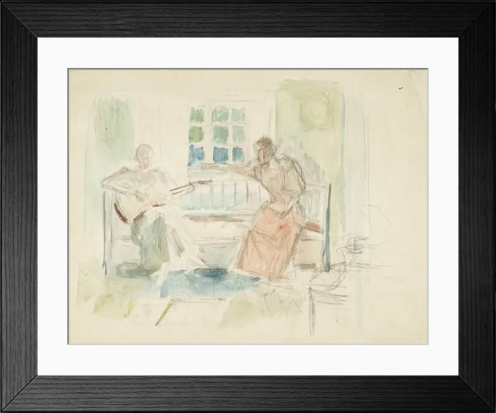 Framed Print : Two women on a couch, one playing the guitar, c1890s. Creator: Albert Edelfelt Framed Print : Two women on a couch, one playing the guitar, c1890s. Creator: Albert Edelfelt