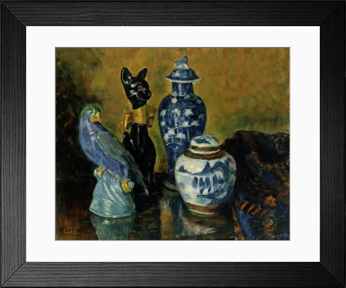 Framed Print : Still Life with Blue Figurines. Creator: Alfred William Finch Framed Print : Still Life with Blue Figurines. Creator: Alfred William Finch