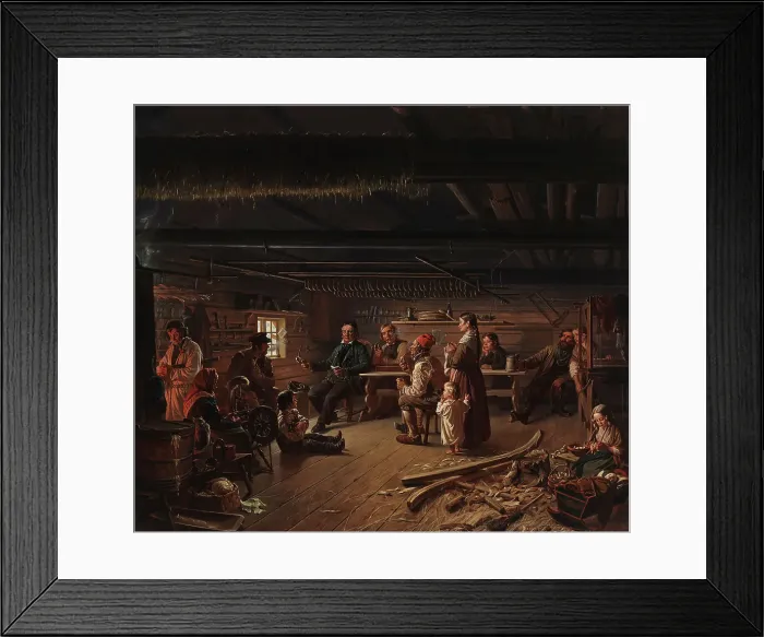 Framed Print : Pentti Lyytinen Recites Poems in a Cottage in Savo, 1848. Creator: Robert Wilhelm Ekman Framed Print : Pentti Lyytinen Recites Poems in a Cottage in Savo, 1848. Creator: Robert Wilhelm Ekman